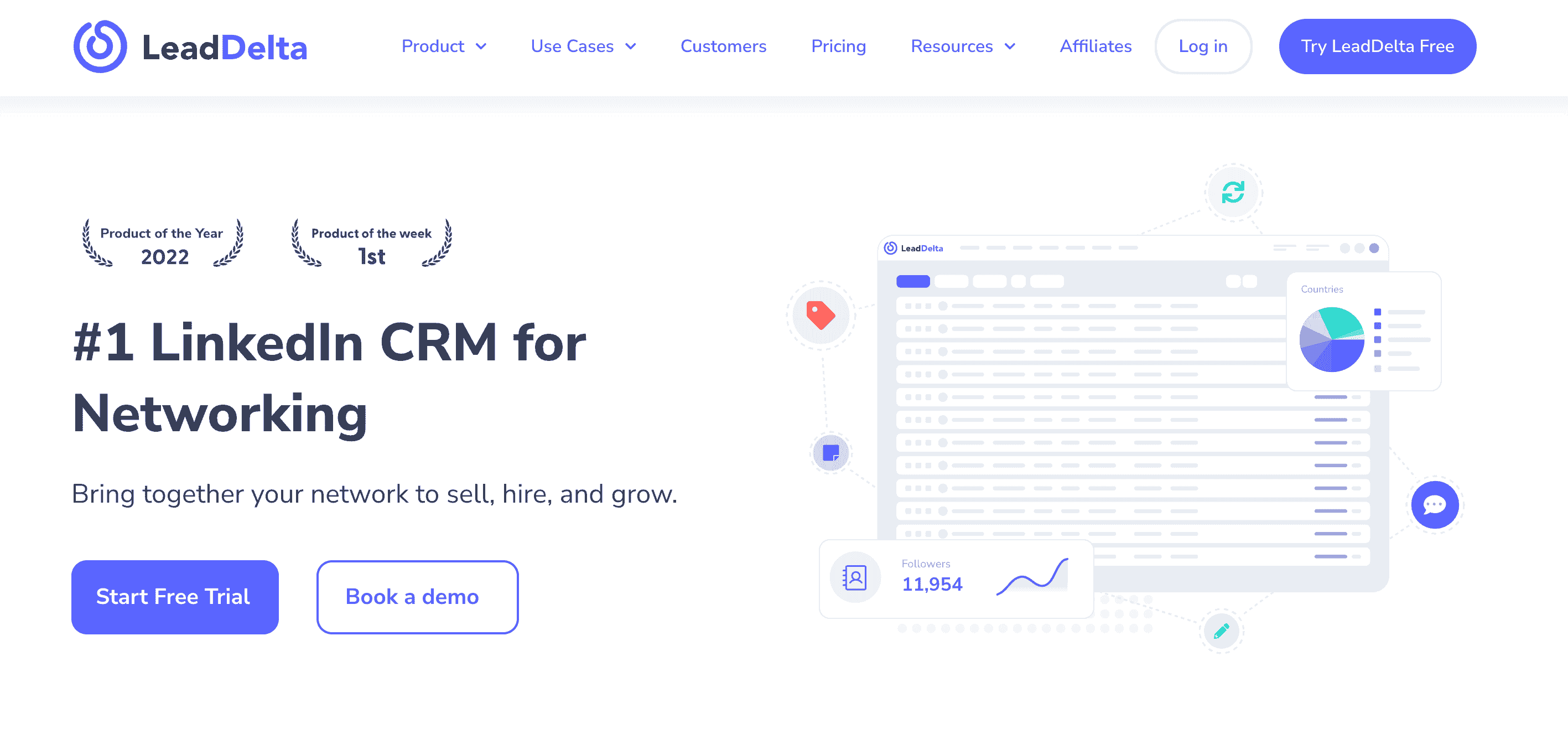 The LinkedIn CRM tool, LeadDelta's, homepage